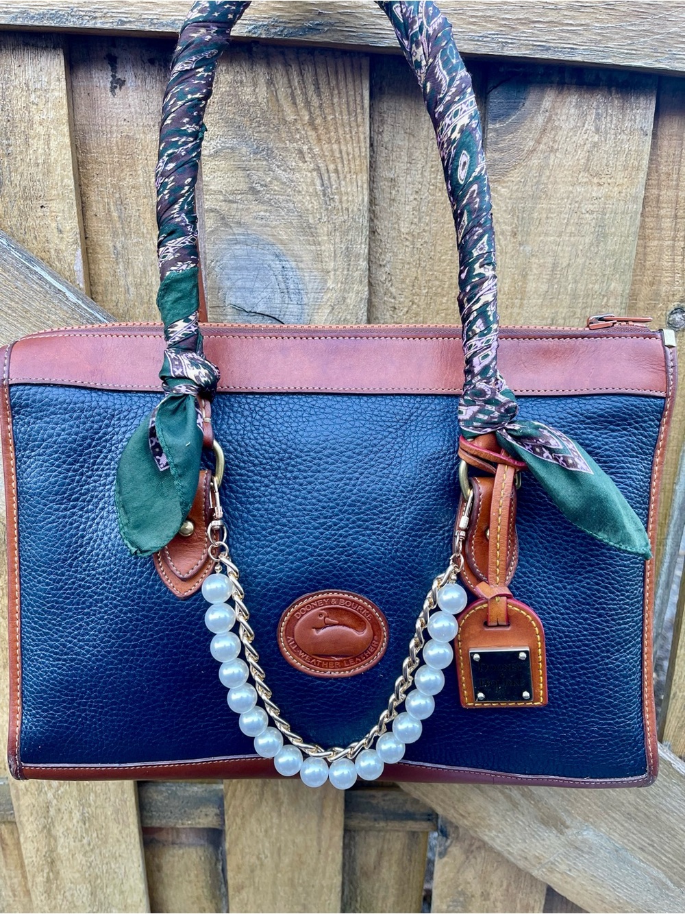 VTG Dooney & Bourke Navy & British Tan All Weather Leather
